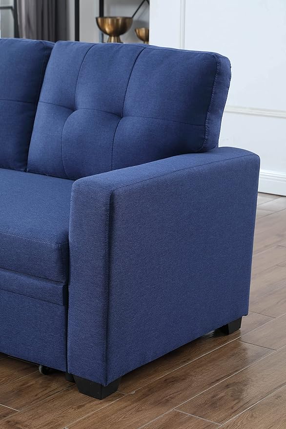 82 Convertible Sectional Sleeper Sofa with Storage Chaise L Shaped Pull Out Couch Bed with 3 Tufted Back Cushion for Living Room ApartmentOfficeBlue