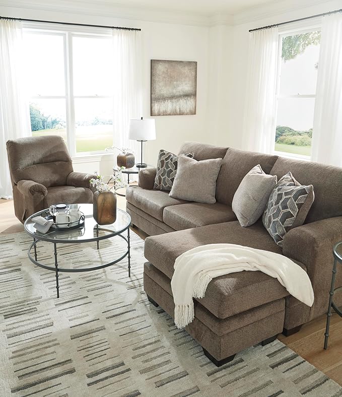 Signature Design by Ashley Stonemeade Casual Right-Arm Facing Sofa Chaise with 4 Toss Pillows Dark Brown
