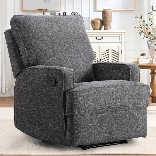 INZOY Manual Recliner with Thicker Backrest Soft Fabric Recliner Chair with Overstuffed Cushion Heavy Duty Reclining Sofa for Living Room Bedroom Apartment Grey
