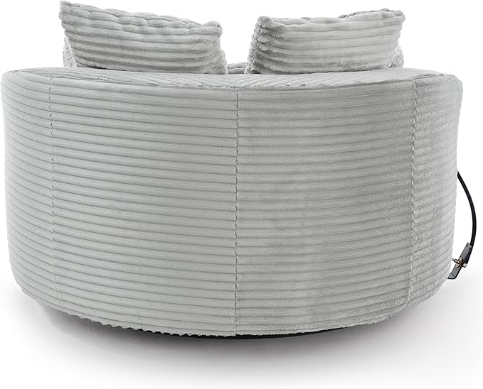 360° Swivel Accent Chair with 5 Throw Pillows Adjustable Phone Holder Corduroy Fabric Round Sofa Chair Barrel Chair with Semi-Wraparound Design for Living Room Office and Hotel (Light Gray1)
