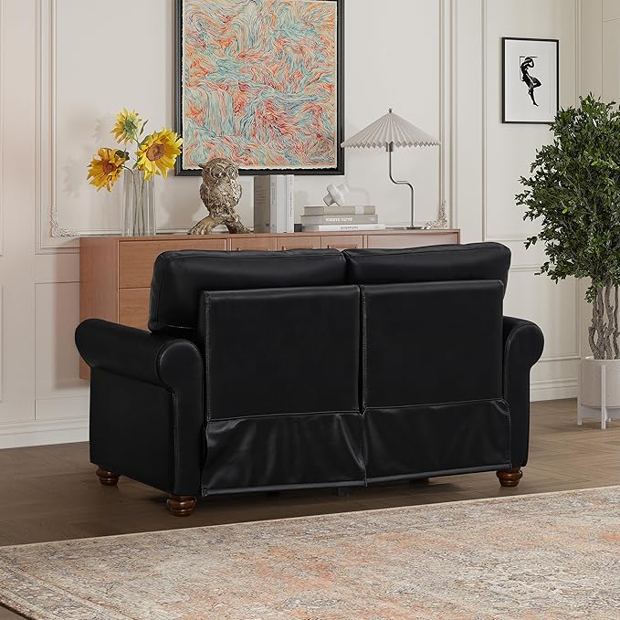 59 Faux Leather Pu Loveseat Underseat Storage Classic Love Seat Couch Elegance 2 Seat with Rolled Armrests Nailhead Trim Wood Legs Traditional Living Room Accent Sofa 2 Seat-Black