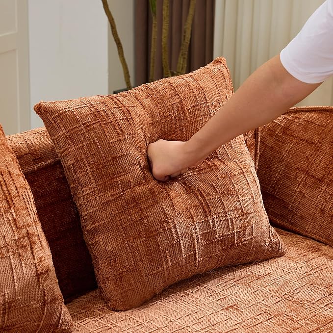 109'' Modern Curved Sectional Sofa Luxury Plush Chenille Upholstered Couch Comfy Cloud Compressed Sofa with 4 Pillows for Living Room Apartment Office No Assembly Needed Orange