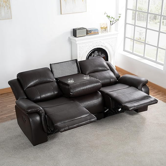 Naomi Home Katie Espresso Faux Leather Oversized Sofa Chaise Ultimate Comfort for Home Theater &amp Luxe Lounging Plush Cushioning Easy Assembly