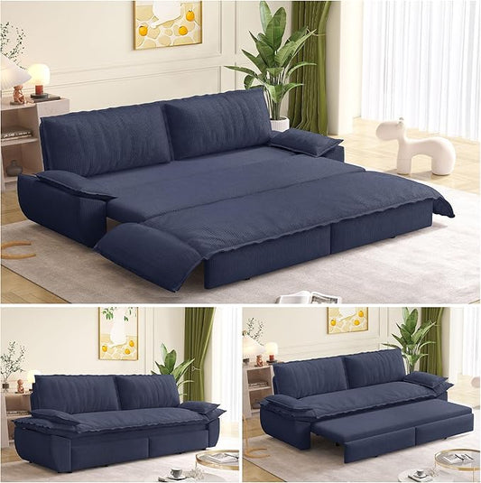 73.2 Queen Size Pull Out Sofa Bed 3-in-1 Convertible Sleeper Corduroy Loveseat for Living Room Apartment Bedroom Small Spaces Dusty Blue (Mattress &amp Bedding Not Included)