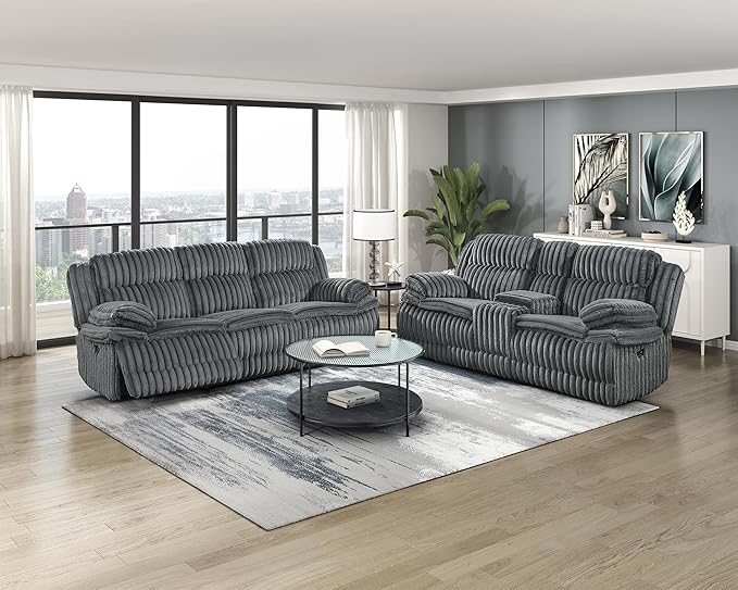 Lexicon Goodland Corduroy Dbl Rclng Love Seat with Center Console in Dark Gray