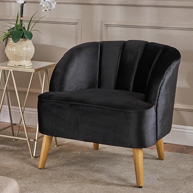 Modern Velvet Club Chair Mid Century Style Accent Armchair for Living Room or Bedroom Black