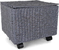 Seagrass Rolling File Cabinet - Home Filing Cabinet - Hanging File Organizer - Home and Office Wicker File Cabinet - Water Hyacinth Storage Basket for File Storage (Grey)