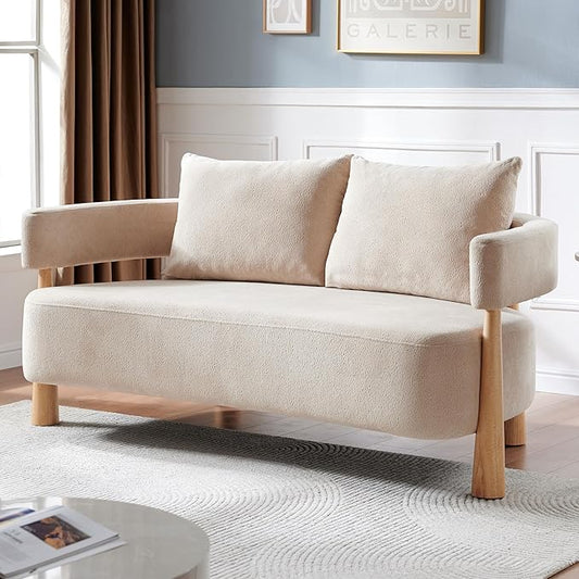67 L Loveseat Sofa Mid Century Modern Sofa Couch with 2 Pillows Comfy Chenille Couches Upholstered Small Sofa for Living Room Bedroom Apartment &amp Office Easy Assembly Pebble
