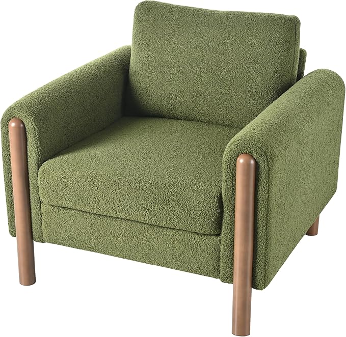 Oversized Accent Chair Upholstered Living Room Chairs Single Sofa Chair with Walnut Legs Curved handrail Green