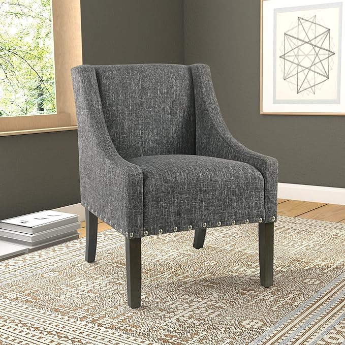 Homepop Home Decor | Upholstered Classic Swoop Arm Accent Chair | Accent Chairs for Living Room &amp Bedroom | Decorative Home Furniture Slate Grey