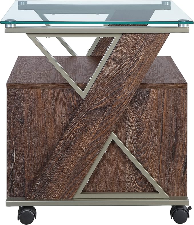 OSP Home Furnishings Zenos Mobile Rolling File Cabinet with Tempered Glass Top Traditional Cherry
