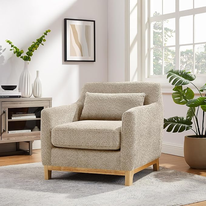 VANOMi Accent Chairs for Living Room Sherpa Oversize Accent Chair with Thick Cushion 31 Inch Comfy Chair for Bedroom Apartment Camel