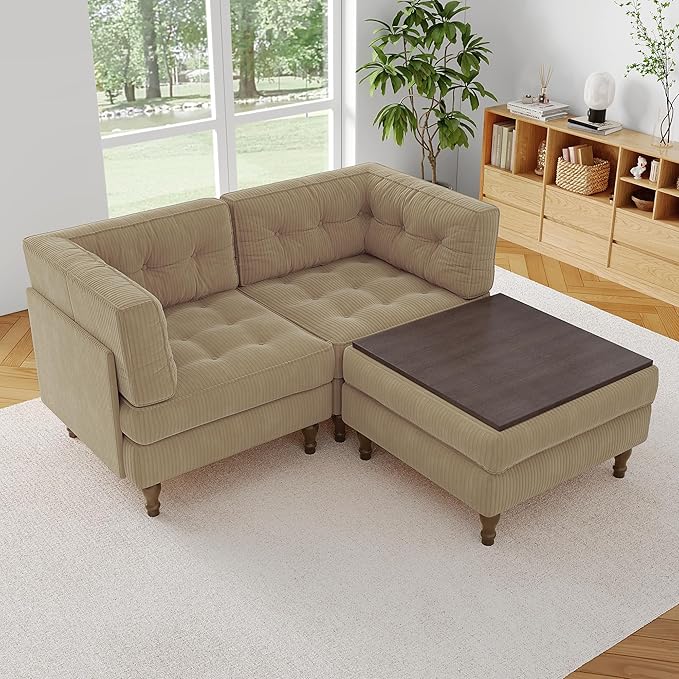 65 L Shaped Modular Sectional Sofa Couch Upholstered Cloud Sofa Bed with Deep Seat for Living Room Bedroom and Apartment Comfy Fluffy Sleeper Sofa with Movable Ottoman
