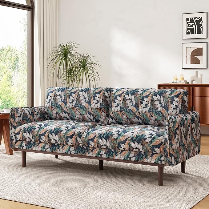Christopher Knight Home Brena Modern Chenille Upholstered Loveseat Sofa Wooden 2 Seater Sofa Couch with Deep Seat Comfy Cloud Couch for Living Room Bedroom Home Office Green+White