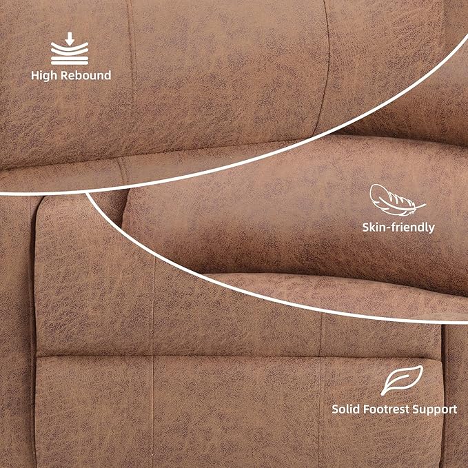 Manual Recliner Chair with Overstuffed Arm and Extra-Padded Back Breathable Fabric Reclining Chair for Adults Single Sofa for Living Room Bedroom (Chocolate)