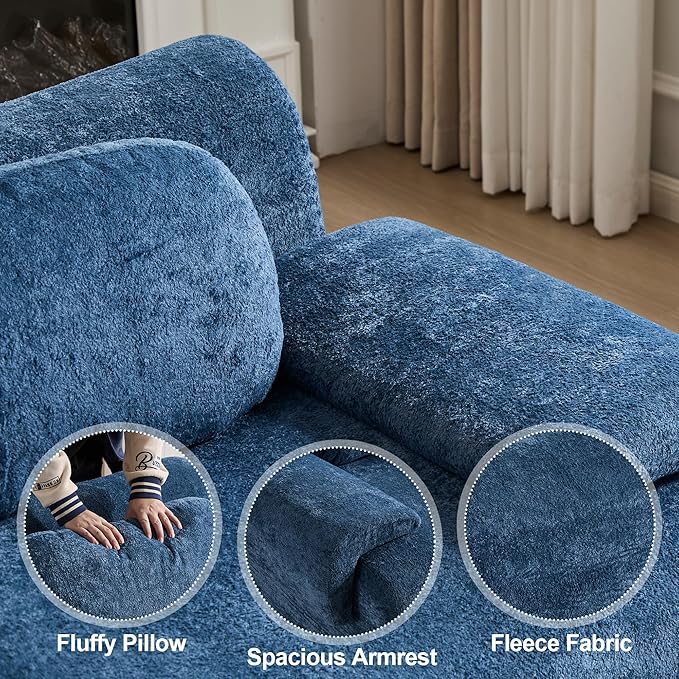 Multiple Modular Boneless Couches for Living Room Cloud Sectional Sofa with Comfy Deep Seat Oversized Single Sofa for Bedroom Apartment No Assembly 1 Module Combined Blue