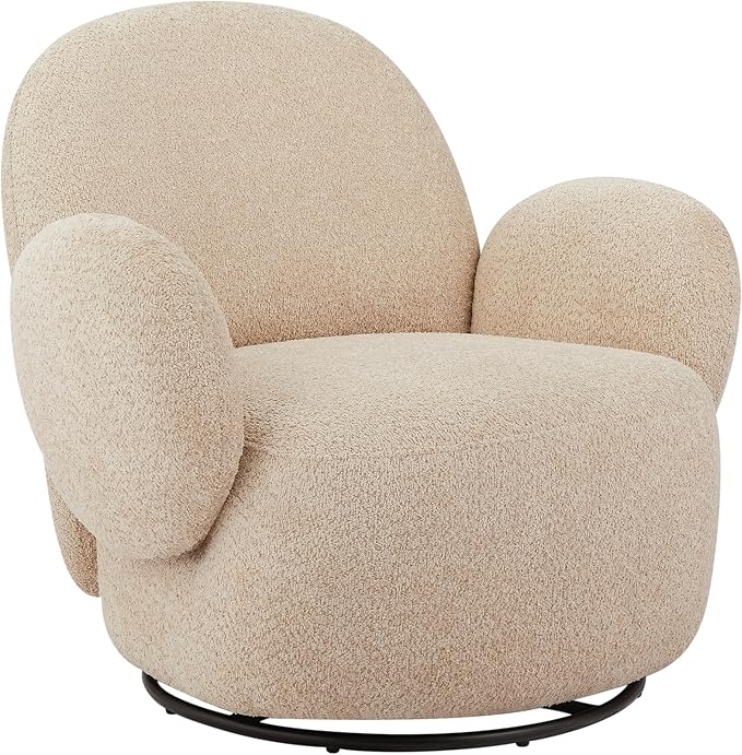 GDFStudio Modern Accent Swivel ChairUpholstered Lounge Chair with 360° Rotation Compact Design Eucalyptus and Steel Frame Fiber Foam Cushion Arm &amp Back KD Assembly for Living RoomBeige