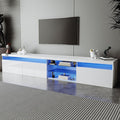 Merax Unique Design TV Stand with 2 Glass Shelves and LED Color Changing Lights Ample Storage Space Media Console for Television Up to 100 Versatile Cabinet for Living Room White