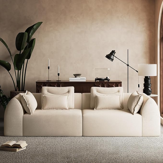 100 Oversized Sectional Sofa Chenille 3 Seater Couch Large Boneless Couch Sectional with Deep Seat Modern Cloud Sofa for Living Room Bedroom No Assembly Required Beige White