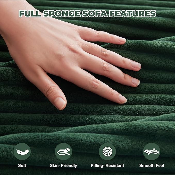 Cloud Sectional Couch Modular Sectional Sofa with Deep Seat Boneless Sofa for Living Room Fluffy Comfy Couch with L-Shaped Chaise Green
