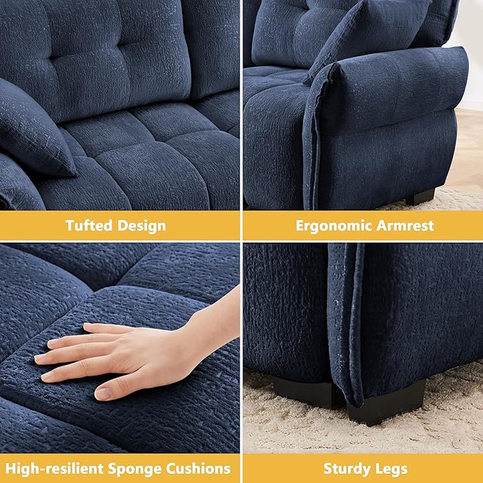 Mikibama Oversized Modular Sectional Sofa with Ottoman78Chenille L-Shaped Couch with FootrestModern 2 Seater Couches for Living RoomComfy Love Seat with Deep Seat for Small SpacesApartment(Blue)