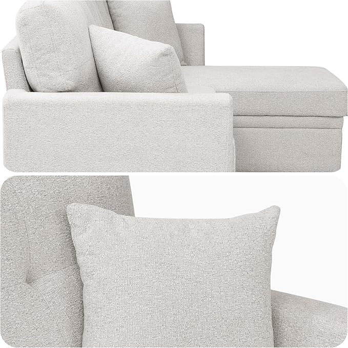 Sectional Sleeper Sofa with Pull Out Bed L Shape Convertible Chenille Couch with Storage Chaise 2 in 1 Pull Out Sofa Bed with 2 Seats for Living Room Apartment Beige