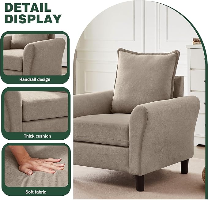 79 Convertible Sectional Sofa Set Modern Linen Small L Shaped Couch with Reversible Ottoman and Accent Chair 3-Seat Sofa Couches for Living Room Office Apartment Beige