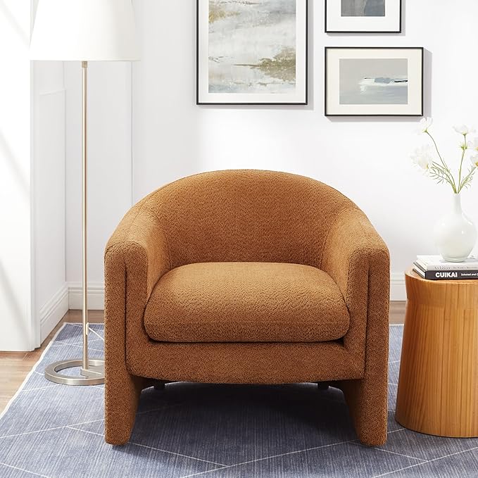 VANOMi 31.2 Accent Chair Modern Upholstered Living Room Chairs Comfy Single Sofa Chair for Bedroom Office Waiting Room (Curry Boucle)