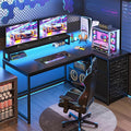 EnHomee L Shaped Gaming Desk with LED Lights &amp Power Outlet 48Inch Reversible Office Desk with Monitor Stand Corner Computer Desk with 3 Drawers for GamingStudy RoomHome OfficeBedroomBlack
