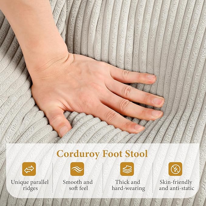 Vesgantti Large Ottoman for Modular Sofa 29.5 Corduroy Ottoman with Spring Cushion Rectangle Foot Rest for Couch Entrance Footstool with Wood Legs Footstool for Living Room Bedroom Light Gray