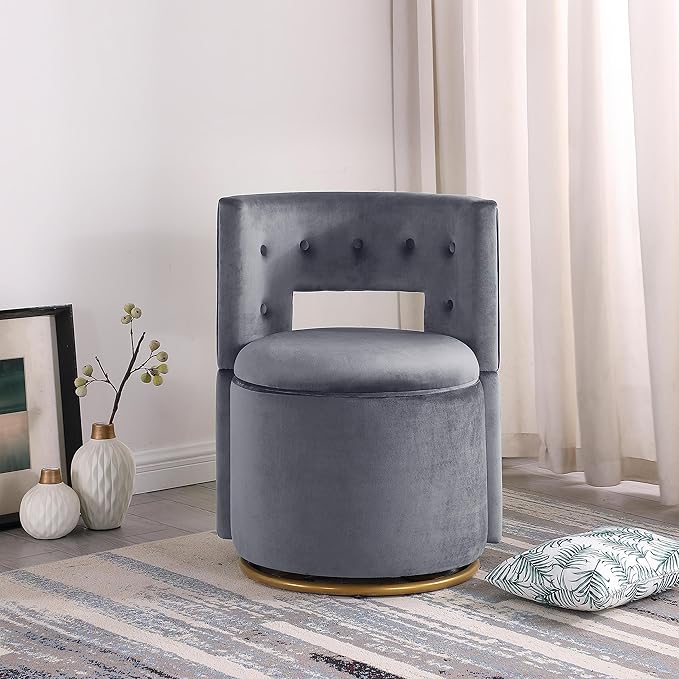 Generic 360° Swivel Accent Chair with Storage Function and Velvet Pillow Velvet Curved Chair with Gold Metal Base for Living Room Nursery Bedroom [Video] Grey