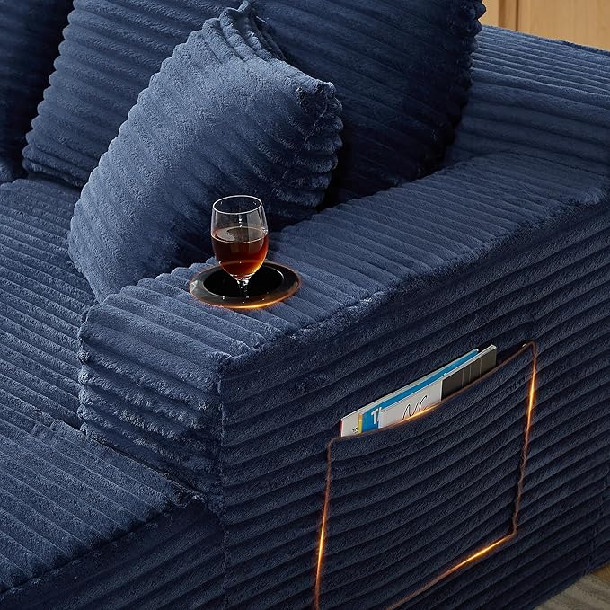 133.5 Modular Sectional Sofa with Movable Chaises Boneless Couches with Cup Holders for Living RoomOversized U Shaped Sectional Couch Modern Cloud Corner Sofa with Storage 6 Seater- Blue