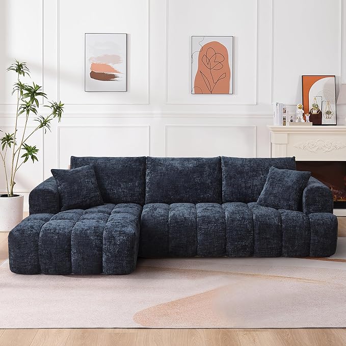 108 Inch Oversized Cloud Modular Sectional Sofa with Left Facing Chaise L Shaped Floor Lounge Couch Comfy Tufted Chenille Boneless Sofa with Deep SeatNo Assembly Required for Living Room Office