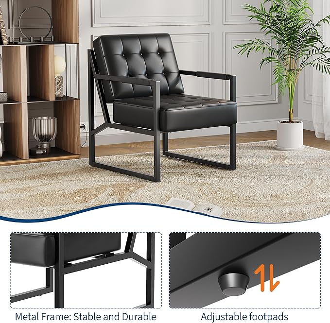 Garvee Mid Century Accent Chair Set of 2 Faux Leather Armchair with Metal Legs Comfortable and Stylish for Living Room Bedroom Reception and Office Durable Upholstery Sleek Design