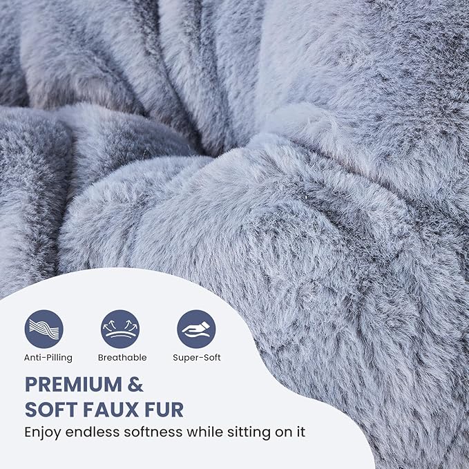 Foldable Saucer Chair with Soft Faux Fur Multi-Scene Lounge Chair for Living Room Bedroom Reading Chair for Adults &amp KidsMoon Chair (Gray)