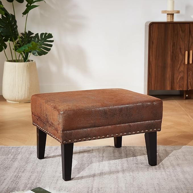Mid-Century Modern Accent Chairs with Ottoman Footstool Set Wingback Club Chair with Footrest Set Nailhead Trim | Solid Wood | Vintage Distressed Including Chair and Ottoman
