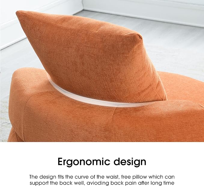 32 Solid Wood Lounge Chair with Pillow Easy to Move Modern Chenille Reading Chair High Stretch Round Sofa for Bedroom Living Room Lounge Hotel 3 Colors