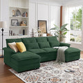 110 Sectional Couches for Living Room 4 Seat U Shaped Couch with Double Chaise Modular Cloud Sofa Removable Cover Modern Comfy Sofa for Home Furniture Office and Basement