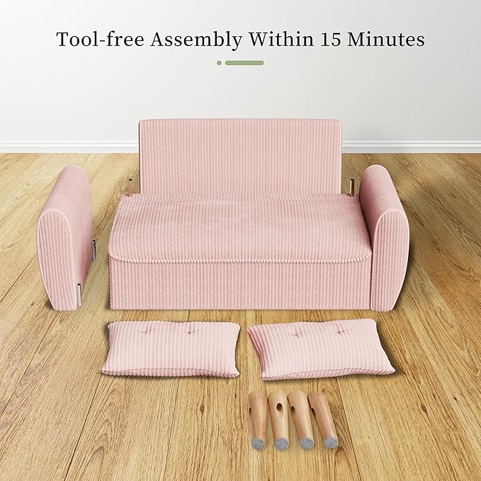 Vongrasig 47 Small Modern Loveseat Sofa Mid Century Soft Corduroy Fabric 2-Seat Sofa Couch Tufted Love Seat with Back Cushions and Tapered Legs for Living Room Bedroom and Small Space (Pink)