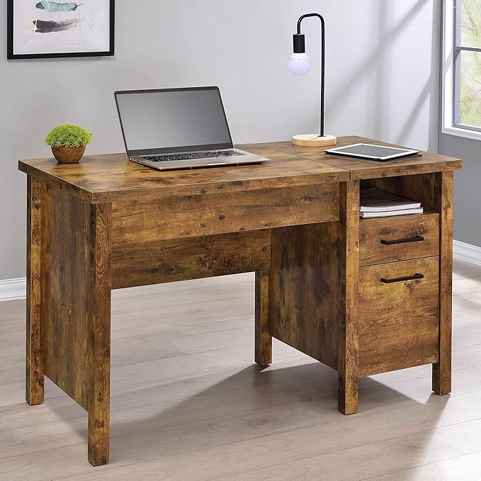 Coaster Home Furnishings - Delwin - Engineered Wood - 47-Inch Lift-Top Computer Desk with Drawers &amp File Cabinet Drawer Without Keyboard Tray Farmhouse Style - Home Office - Rustic Nutmeg - 8812