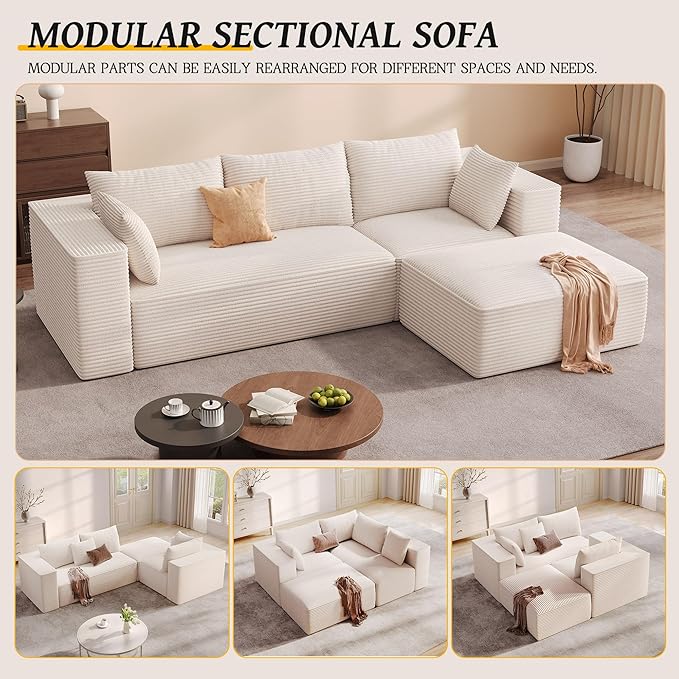 DWVO 108 Modular Sectional Couch with L-Shape Chaise Modern Cloud Sectional Sofa with Deep Seat Upholstered Couches for Living Room Bedroom No Assembly Required Beige