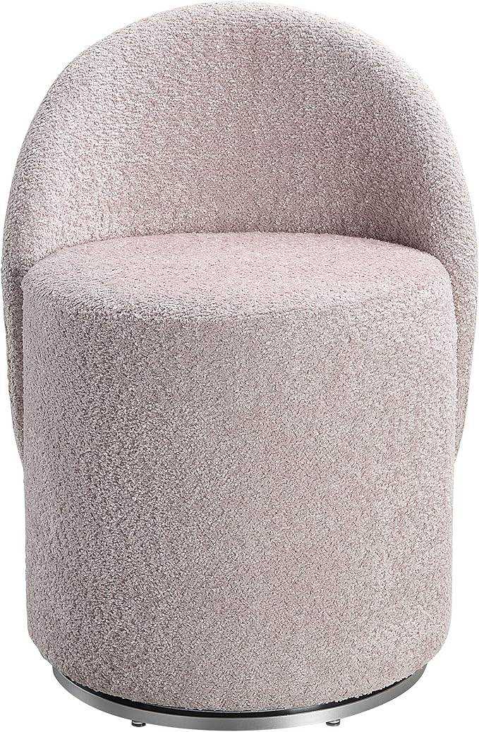 OSP Home Furnishings Lystra Swivel Barrel Vanity Chair with Textured Boucle Fabric Dusty Rose
