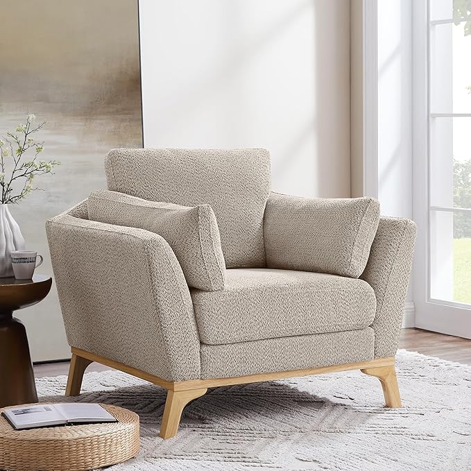 VANOMi Large-Sized Accent Chair Thick Cushion Bedroom Reading Chair Comfortable Living Room Single Sofa Boucle Camel