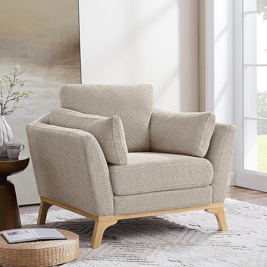 VANOMi Large-Sized Accent Chair Thick Cushion Bedroom Reading Chair Comfortable Living Room Single Sofa Boucle Camel