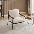 Softa Modern Accent Chair Mid Century Modern Accent Chairs Linen Fabric Arm Chair with Wood Armrests Upholstered Leisure Chair for Living Room Bedroom Reception Room White (White)
