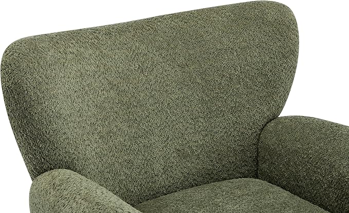 Christopher Knight Home Lindy Wingback Accent Chair Upholstered Armchair with Rounded Wooden Legs Curved Backrest Single Sofa Soft Cushion Seating Comfy Lounge Chair for Living Room Olive Green