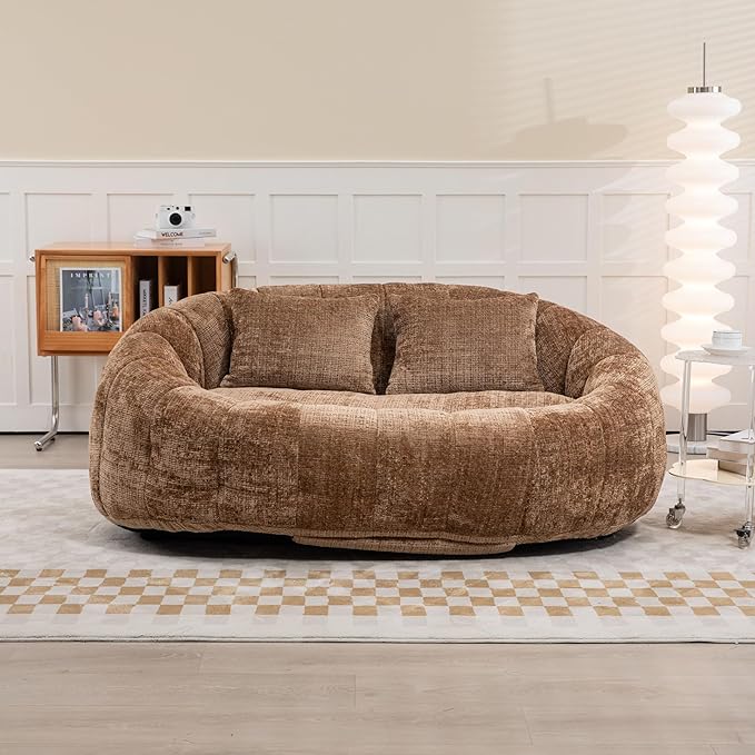 GDFStudio Colomt Lounge Chair Upholstered Lazy Sofa Chair 2 Seater Couch Comfort Chenille Loveseat Ready to Use Bean Bag Chair Soft Seating Lounge Reading Sofa for Living Room Bedroom Coffee