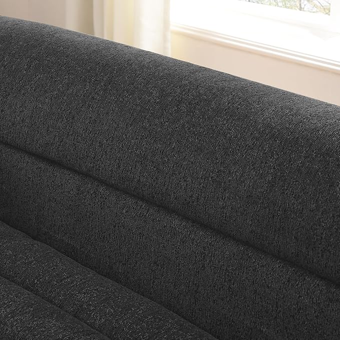 KEIKI 106 L-Shaped Chenille Modular Sectional Sofa with Chaise &amp Wave-Shaped Armrest Upholstered Boneless 3-Seater Couch with Memory Foam Cushion No Assembly Required for Living Room Black