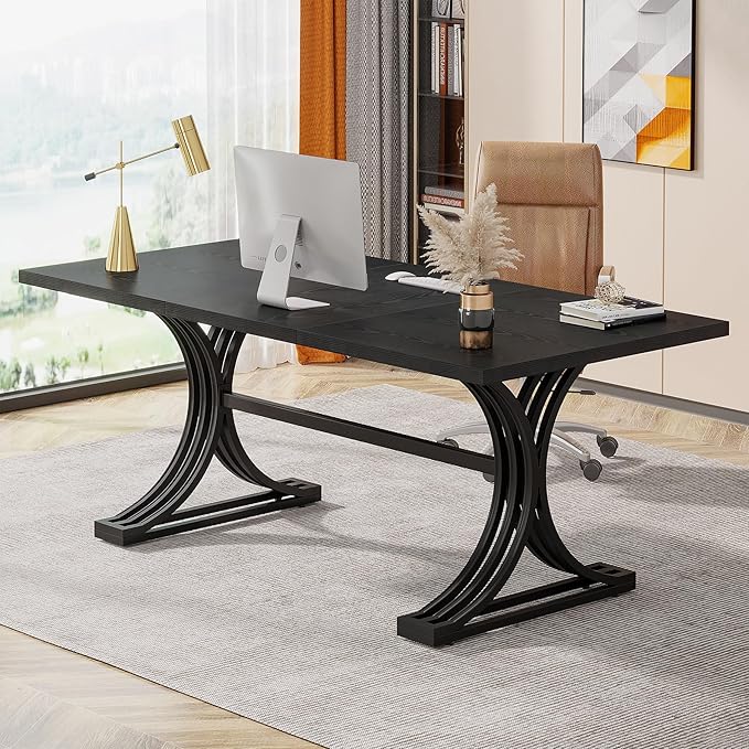 Tribesigns 63 Large Office Desk Modern Executive Desks with Stylish Legs Wood Computer Desk Business Furniture Work Desk for Home Office (Black)