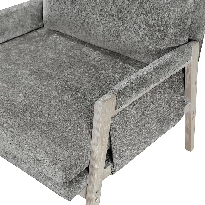 Lexicon Living Room Accent Chair with Wire-Brushed Light Brownish-Gray Wood Frame Chenille Upholstered Arm Chair with Wrapped Arm Rest Thick Seat Cushion Brownish Gray